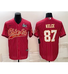 Men Kansas City Chiefs 87 Travis Kelce Red With Super Bowl LVII Patch Cool Base Stitched Baseball Jersey