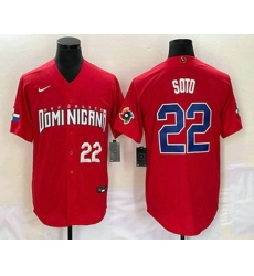 Mens Dominican Republic Baseball #22 Juan Soto Number 2023 Red World Classic Stitched Jersey