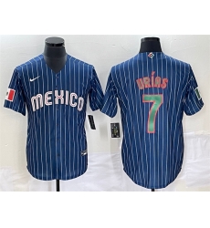 Men Mexico Baseball 7 Julio Urias 2023 Navy World Baseball Classic Stitched Jersey 4