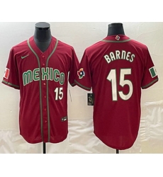 Men's Mexico Baseball #15 Austin Barnes Number 2023 Red White World Classic Stitched Jersey