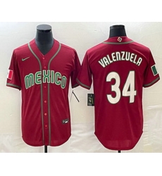 Men's Mexico Baseball #34 Fernando Valenzuela 2023 Red Blue World Baseball Classic Stitched Jerseys