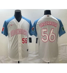 Mens Mexico Baseball #56 Randy Arozarena Number 2023 White Blue World Classic Stitched Jersey