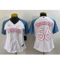 Women Mexico Baseball 56 Randy Arozarena 2023 White Blue World Baseball Classic Stitched Jersey 1