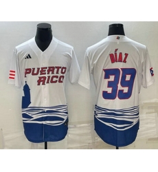 Men's Puerto Rico Baseball #39 Edwin Diaz 2023 White World Baseball Classic Stitched Jersey