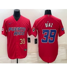 Men's Puerto Rico Baseball #39 Edwin Diaz Number 2023 Red World Baseball Classic Stitched Jerseys