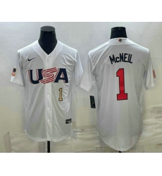 Men USA Baseball #1 Jeff McNeil Number 2023 White World Classic Stitched Jersey 2