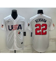 Men's USA Baseball #22 Clayton Kershaw 2023 White World Baseball Classic Stitched Jersey