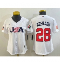 Womens USA Baseball 28 Nolan Arenado 2023 White World Classic Replica Stitched Jerseys