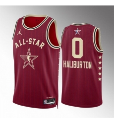 Men 2024 All Star 0 Tyrese Haliburton Crimson Stitched Basketball Jersey