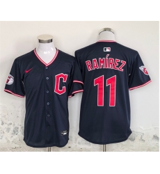 Men Cleveland Guardians 11 Jose Ramirez Navy Stitched Baseball Jersey