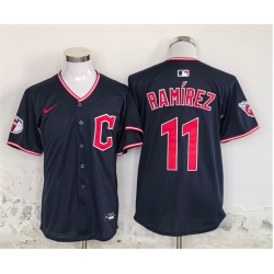 Men Cleveland Guardians 11 Jose Ramirez Navy Stitched Baseball Jersey