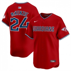 Men Cleveland Guardians 24 Triston McKenzie Red Alternate Limited Stitched Baseball Jersey