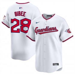 Men Cleveland Guardians 28 Tanner Bibee White Home Limited Stitched Baseball Jersey