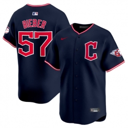 Men Cleveland Guardians 57 Shane Bieber Navy 2025 Alternate Limited Stitched Baseball Jersey