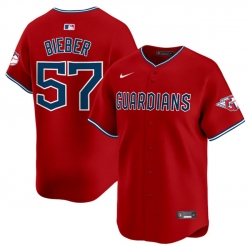 Men Cleveland Guardians 57 Shane Bieber Red Alternate Limited Stitched Baseball Jersey