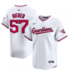 Men Cleveland Guardians 57 Shane Bieber White Home Limited Stitched Baseball Jersey