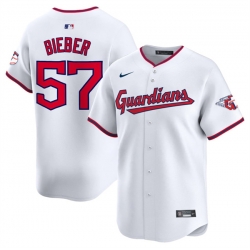 Men Cleveland Guardians 57 Shane Bieber White Home Limited Stitched Baseball Jersey