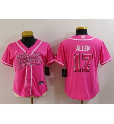 Women Buffalo Bills 17 Josh Allen Pink Cool Base Stitched Baseball Jersey 1