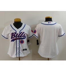 Women Buffalo Bills White Team Big Logo With Patch Cool Base Stitched Baseball Jersey 3