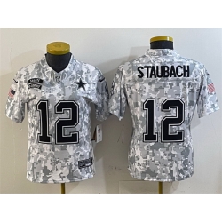 Women Dallas Cowboys 12 Roger Staubach 2024 F U S E Arctic Camo Salute To Service Limited Stitched Football Jersey