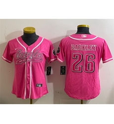 Women Philadelphia Eagles 26 Saquon Barkley Pink Cool Base Stitched Baseball Jersey