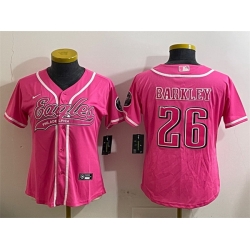 Women Philadelphia Eagles 26 Saquon Barkley Pink Cool Base Stitched Baseball Jersey