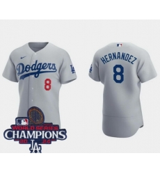 Women Nike Los Angeles Dodgers Enrique Hernandez #8 Gray Flex Base 2024 World Series Champions Stitched MLB Jersey