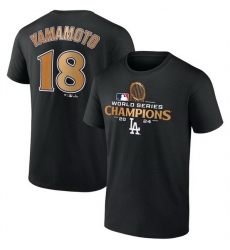 Men Los Angeles Dodgers 18 Yoshinobu Yamamoto Black 2024 World Series Champions Name  26 Number T Shirt