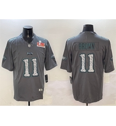 Men Philadelphia Eagles 11 A J  Brown Gray 2025 Super Bowl LIX Patch Fashion Vapor Untouchable Limited Stitched Football Jersey