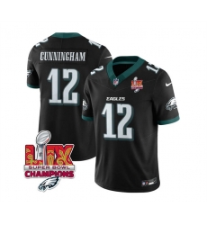 Men Philadelphia Eagles 12 Randall Cunningham Black 2025 Eagles Logo Super Bowl LIX Patch New F U S E  Vapor Limited Stitched Football Jersey