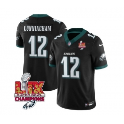 Men Philadelphia Eagles 12 Randall Cunningham Black 2025 Eagles Logo Super Bowl LIX Patch New F U S E  Vapor Limited Stitched Football Jersey