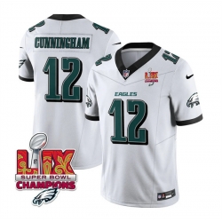 Men Philadelphia Eagles 12 Randall Cunningham White 2025 Eagles Logo Super Bowl LIX Patch New F U S E  Vapor Limited Stitched Football Jersey