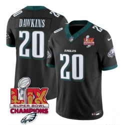 Men Philadelphia Eagles 20 Brian Dawkins Black 2025 Eagles Logo Super Bowl LIX Patch New F U S E  Vapor Limited Stitched Football Jersey