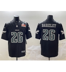 Men Philadelphia Eagles 26 Saquon Barkley Black 2025 Super Bowl LIX Patch Fashion Vapor Untouchable Limited Stitched Football Jersey