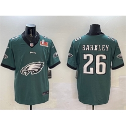 Men Philadelphia Eagles 26 Saquon Barkley Green 2025 Super Bowl LIX Patch Team Big Logo Vapor Untouchable Limited Stitched Football Jersey