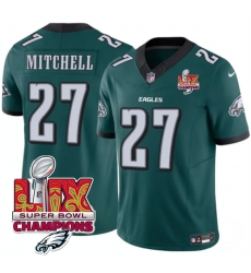 Men Philadelphia Eagles 27 Quinyon Mitchell Green 2025 Eagles Logo Super Bowl LIX Patch New F U S E  Vapor Untouchable Limited Stitched Football Jersey