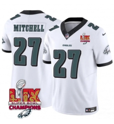 Men Philadelphia Eagles 27 Quinyon Mitchell White 2025 Eagles Logo Super Bowl LIX Patch New F U S E  Vapor Limited Stitched Football Jersey