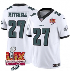 Men Philadelphia Eagles 27 Quinyon Mitchell White 2025 Eagles Logo Super Bowl LIX Patch New F U S E  Vapor Limited Stitched Football Jersey