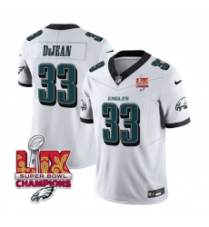 Men Philadelphia Eagles 33 Cooper DeJean White 2025 Eagles Logo Super Bowl LIX Patch New F U S E  Vapor Untouchable Limited Stitched Football Jersey