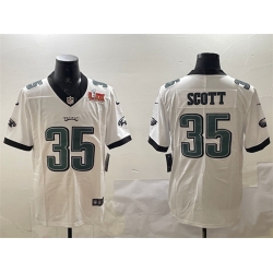 Men Philadelphia Eagles 35 Boston Scott White 2025 Super Bowl LIX Patch Vapor Untouchable Limited Stitched Football Jersey