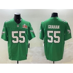 Men Philadelphia Eagles 55 Brandon Graham Green 2025 Super Bowl LIX Patch F U S E  Throwback Vapor Untouchable Limited Stitched Football Jersey