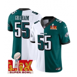 Men Philadelphia Eagles 55 Brandon Graham White Green Split 2025 Super Bowl LIX Patch F U S E  Vapor Untouchable Limited Stitched Football Jersey