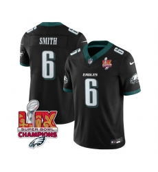 Men Philadelphia Eagles 6 DeVonta Smith Black 2025 Eagles Logo Super Bowl LIX Patch New F U S E  Vapor Limited Stitched Football Jersey