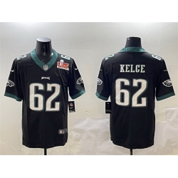 Men Philadelphia Eagles 62 Jason Kelce Black 2025 Super Bowl LIX Patch Vapor Untouchable Limited Stitched Football Jersey