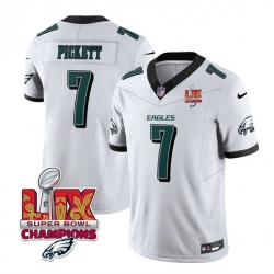 Men Philadelphia Eagles 7 Kenny Pickett White 2025 Eagles Logo Super Bowl LIX Patch New F U S E  Vapor Limited Stitched Football Jersey