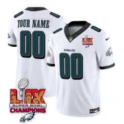 Men Philadelphia Eagles Active Player Custom White 2025 Eagles Logo Super Bowl LIX Patch New F U S E  Vapor Limited Stitched Football Jersey