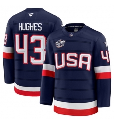 Men USA 43 Quinn Hughes Navy 2025 4 Nations Face Off Stitched Jersey